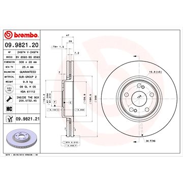 

BREMBO brzdový kotouč 09.9821.21, sada 2 ks