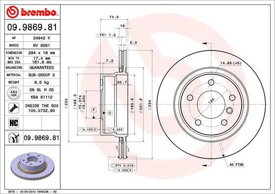 

BREMBO brzdový kotouč 09.9869.81, sada 2 ks