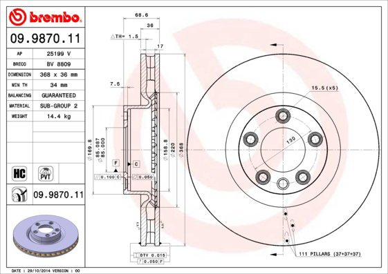 

BREMBO brzdový kotouč 09.9870.11, sada 2 ks