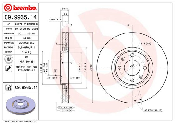 

BREMBO brzdový kotouč 09.9935.11, sada 2 ks