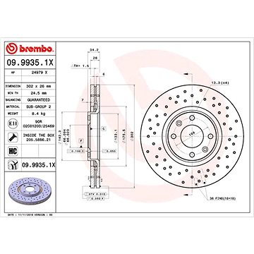 

BREMBO brzdový kotouč 09.9935.1X, sada 2 ks