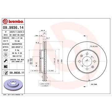 

BREMBO brzdový kotouč 09.9936.11, sada 2 ks