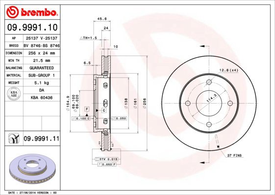 

BREMBO brzdový kotouč 09.9991.11, sada 2 ks