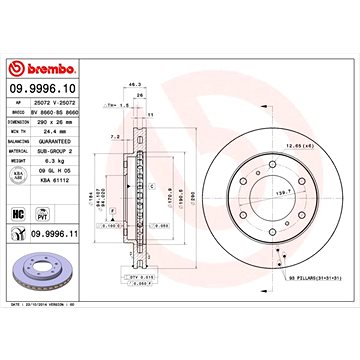 

BREMBO brzdový kotouč 09.9996.11, sada 2 ks