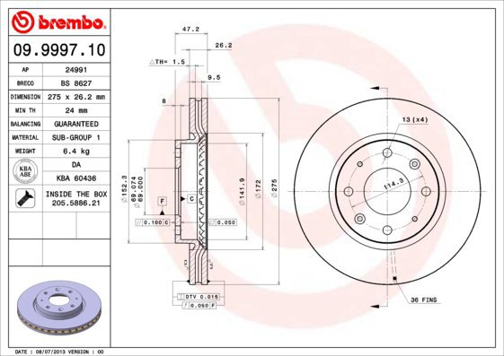 

BREMBO brzdový kotouč 09.9997.10, sada 2 ks
