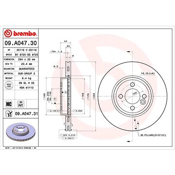 

BREMBO brzdový kotouč 09.A047.31, sada 2 ks