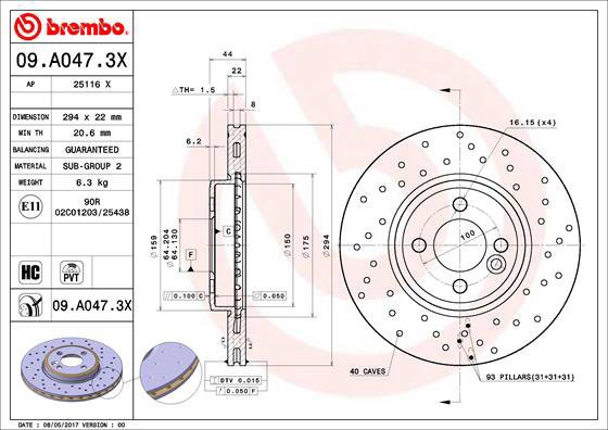 

BREMBO brzdový kotouč 09.A047.3X, sada 2 ks