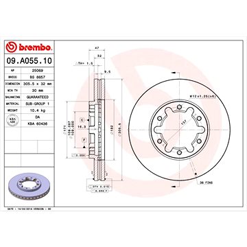 

BREMBO brzdový kotouč 09.A055.10, sada 2 ks
