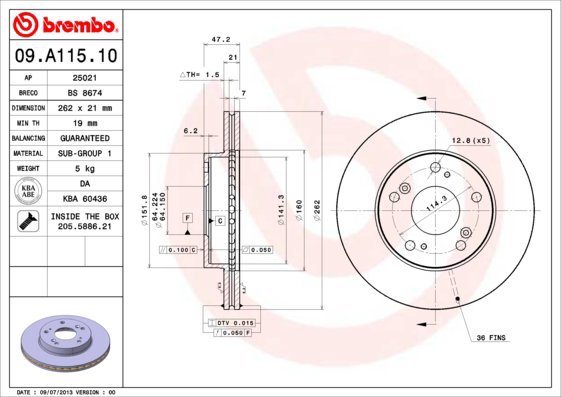 

BREMBO brzdový kotouč 09.A115.10, sada 2 ks