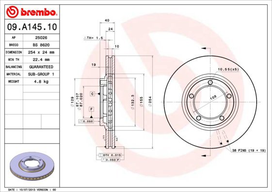 

BREMBO brzdový kotouč 09.A145.10, sada 2 ks