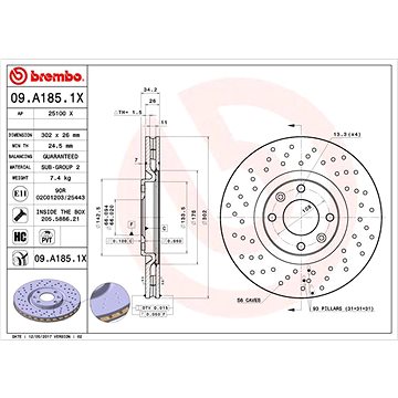 

BREMBO brzdový kotouč 09.A185.1X, sada 2 ks