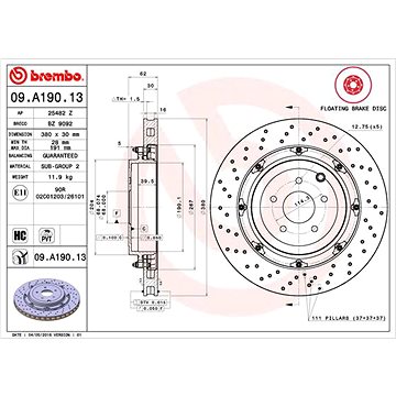 

BREMBO brzdový kotouč 09.A190.13, sada 2 ks