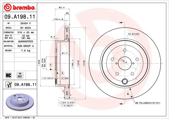 

BREMBO brzdový kotouč 09.A198.11, sada 2 ks