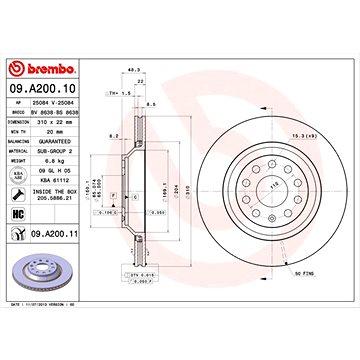

BREMBO brzdový kotouč 09.A200.11, sada 2 ks
