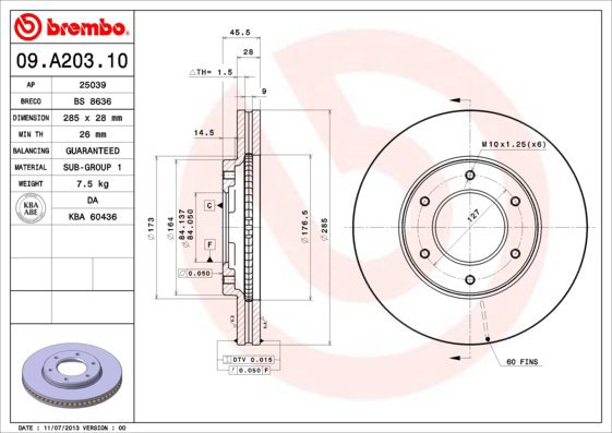 

BREMBO brzdový kotouč 09.A203.10, sada 2 ks