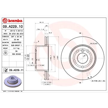 

BREMBO brzdový kotouč 09.A229.11, sada 2 ks