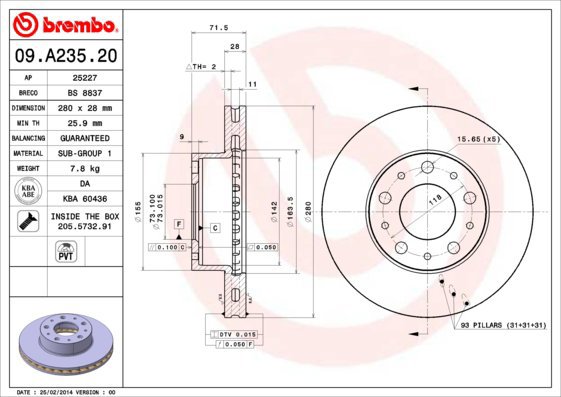 

BREMBO brzdový kotouč 09.A235.20, sada 2 ks