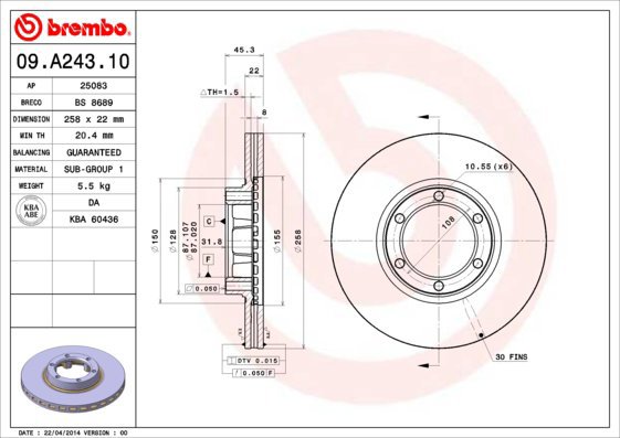 

BREMBO brzdový kotouč 09.A243.10, sada 2 ks