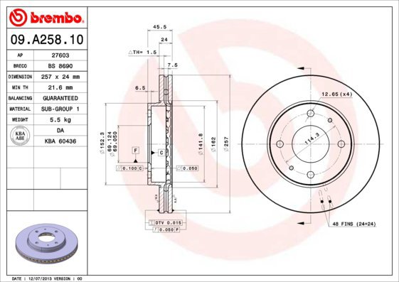 

BREMBO brzdový kotouč 09.A258.10, sada 2 ks