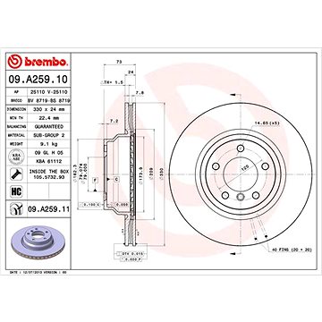 

BREMBO brzdový kotouč 09.A259.11, sada 2 ks