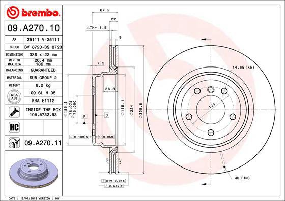 

BREMBO brzdový kotouč 09.A270.11, sada 2 ks