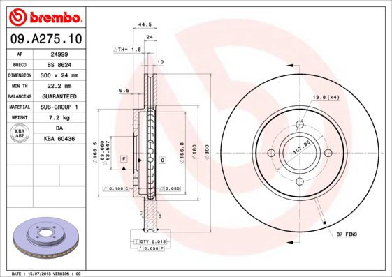 

BREMBO brzdový kotouč 09.A275.10, sada 2 ks