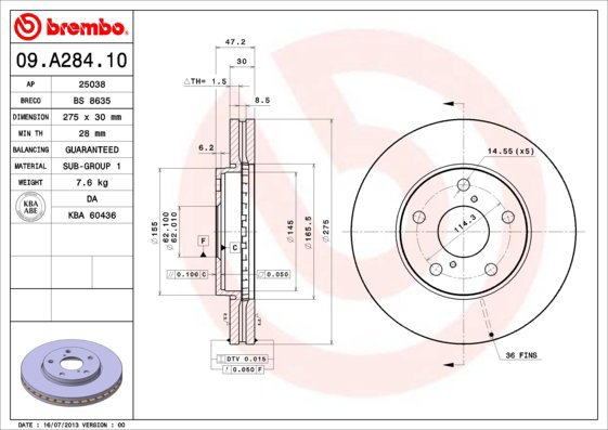 

BREMBO brzdový kotouč 09.A284.10, sada 2 ks