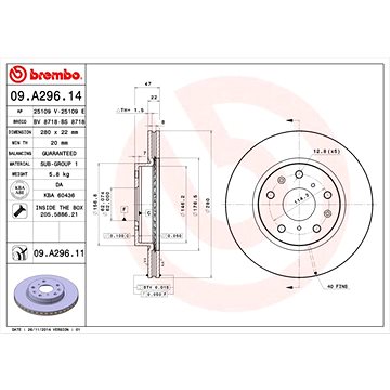 

BREMBO brzdový kotouč 09.A296.11, sada 2 ks
