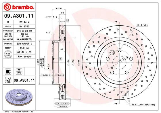 

BREMBO brzdový kotouč 09.A301.11, sada 2 ks