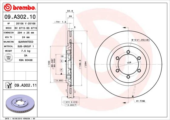 

BREMBO brzdový kotouč 09.A302.11, sada 2 ks