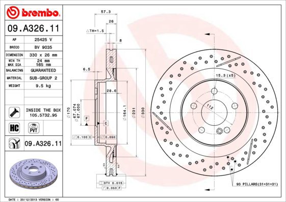 

BREMBO brzdový kotouč 09.A326.11, sada 2 ks