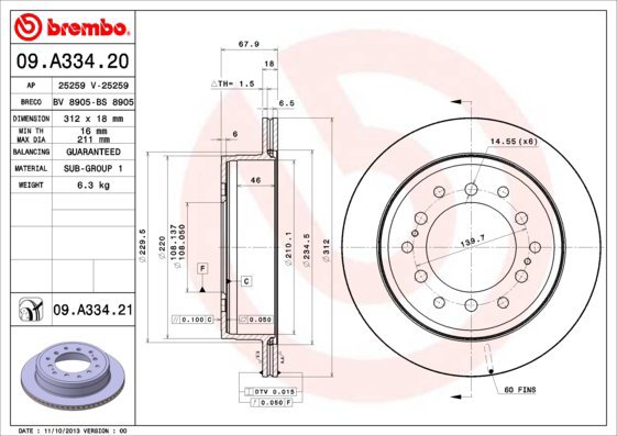 

BREMBO brzdový kotouč 09.A334.21, sada 2 ks