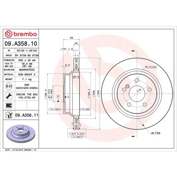 

BREMBO brzdový kotouč 09.A358.11, sada 2 ks