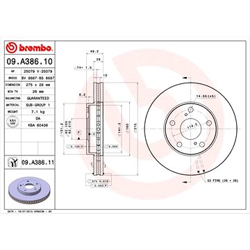 

BREMBO brzdový kotouč 09.A386.11, sada 2 ks