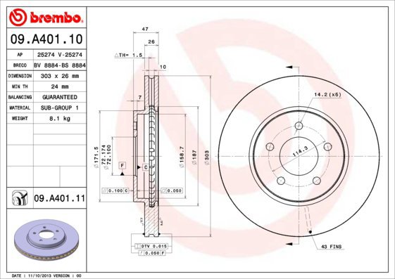 

BREMBO brzdový kotouč 09.A401.11, sada 2 ks