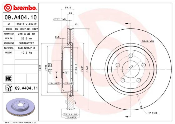 

BREMBO brzdový kotouč 09.A404.11, sada 2 ks
