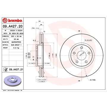 

BREMBO brzdový kotouč 09.A427.21, sada 2 ks