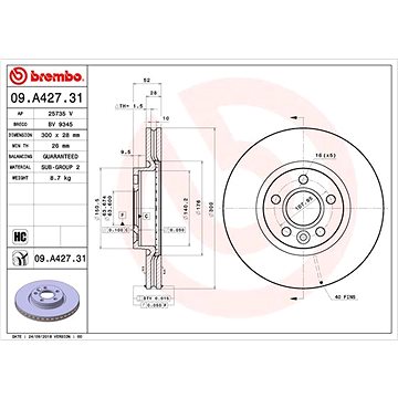 

BREMBO brzdový kotouč 09.A427.31, sada 2 ks