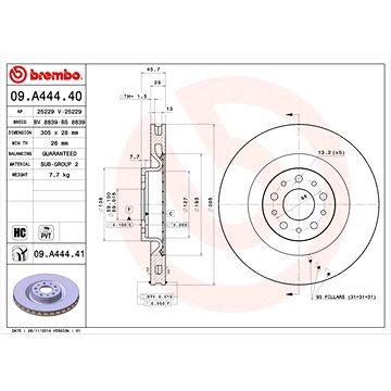 

BREMBO brzdový kotouč 09.A444.41, sada 2 ks