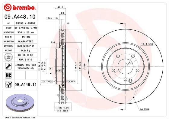 

BREMBO brzdový kotouč 09.A448.11, sada 2 ks