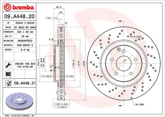 

BREMBO brzdový kotouč 09.A448.21, sada 2 ks