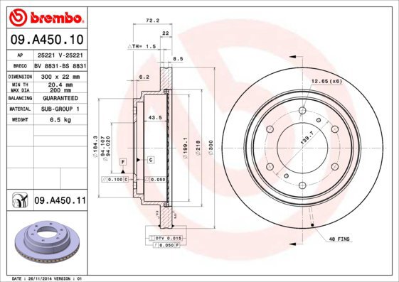

BREMBO brzdový kotouč 09.A450.11, sada 2 ks