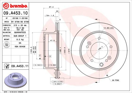 

BREMBO brzdový kotouč 09.A453.11, sada 2 ks