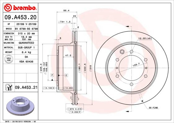 

BREMBO brzdový kotouč 09.A453.21, sada 2 ks