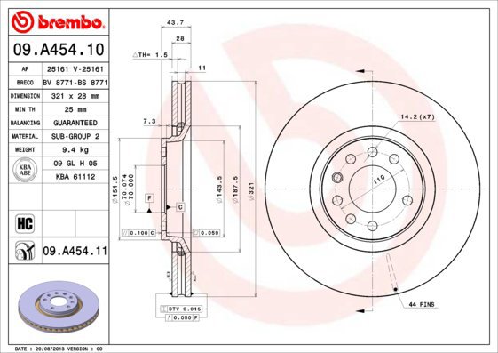 

BREMBO brzdový kotouč 09.A454.11, sada 2 ks