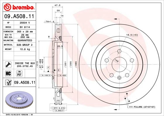 

BREMBO brzdový kotouč 09.A508.11, sada 2 ks