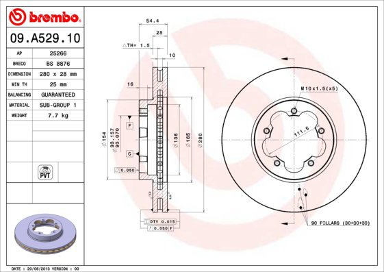 

BREMBO brzdový kotouč 09.A529.10, sada 2 ks