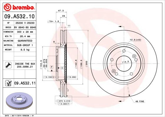 

BREMBO brzdový kotouč 09.A532.11, sada 2 ks