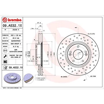 

BREMBO brzdový kotouč 09.A532.1X, sada 2 ks
