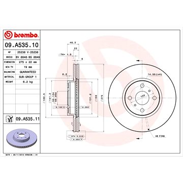 

BREMBO brzdový kotouč 09.A535.11, sada 2 ks